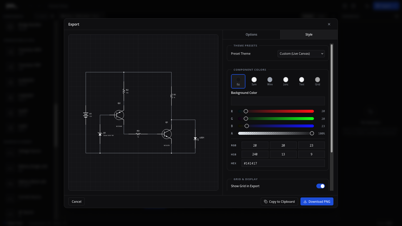 Export Modal Showing Transparency Settings